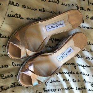 Jimmy Choo rose gold wedges